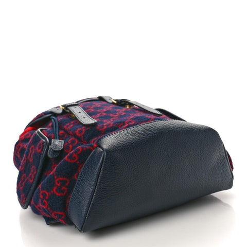 Gucci Covered Wool GG Monogram Small Double Buckle Backpack Navy Red - Banlieue91