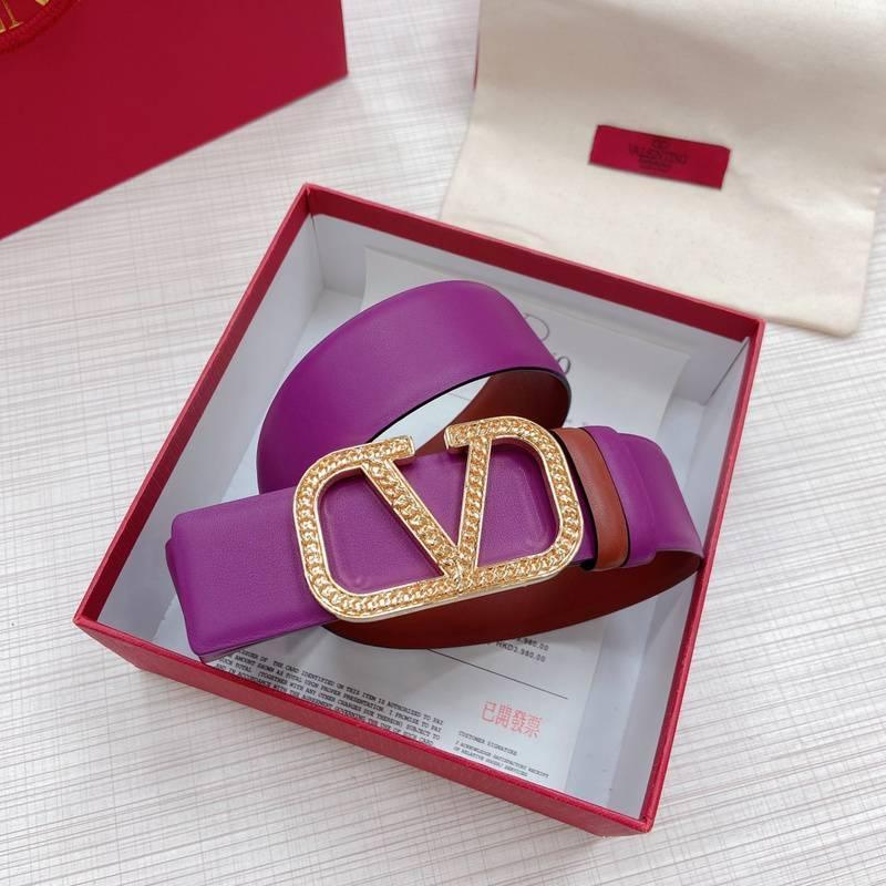 Valentino V logo Hammered Buckle Reversible Wide Signature Belt 'Purple/Brown' - Banlieue91