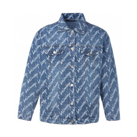 Balenciaga Logomania All Over Large Fit Jacket Blue - Banlieue91