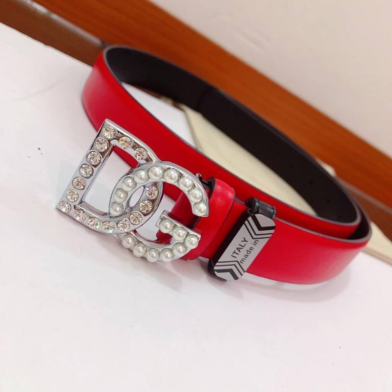 Dolce Gabbana Calfskin belt with bejeweled DG logo 'Red' - Banlieue91