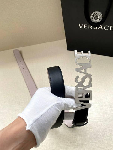 Versace Women's Leather Logo Decorated Buckle Belt - Banlieue91