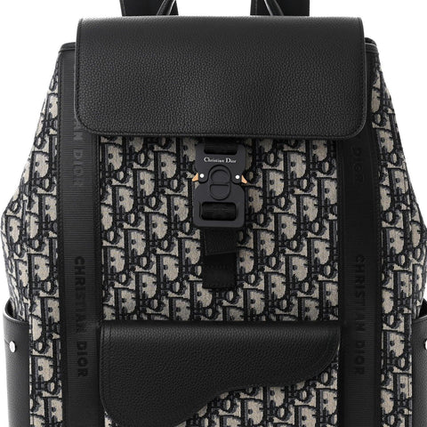Christian Dior Oblique Jacquard Grained Calfskin Saddle Backpack With Flap - Banlieue91