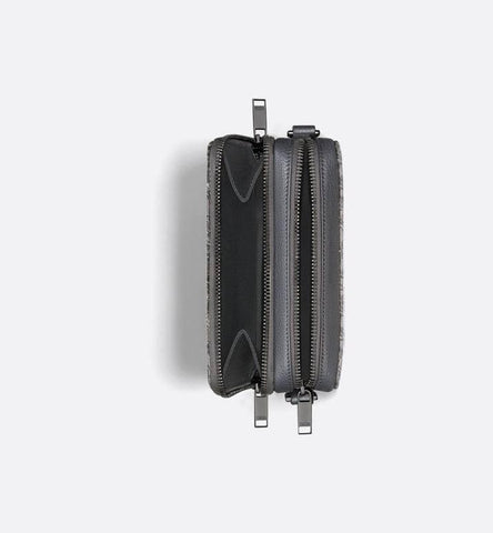 Zipped Pouch with Strap Grey and Black Dior Oblique Jacquard - Banlieue91
