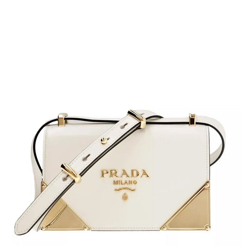 Prada Crossbody Shoulder Bag Box Calf White Leather - Banlieue91